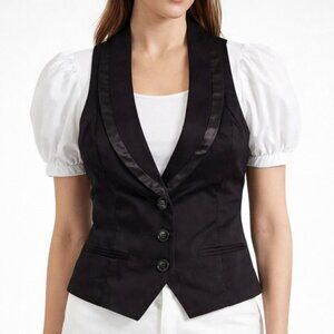 Guess Jeans Womens Sz M Tailored Vest Waistcoat Cotton & Satin Racerback Dressy